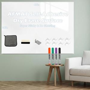 AFMAT White Board Dry Erase Paper, 48" x 36" Whiteboard Wallpaper, with 4 Markers, Stain-Proof & Super Sticky, No Ghost, 4' x 3' Peel and Stick Dry Erase Board Paper Roll for Wall/Home/Office,WS23E