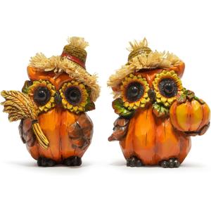 Hodao 2PCS Fall Thanksgiving Owl Decoration Fall Harvest Owl Pumpkin Figurines Decor for Autumn Thanksgiving Day Party for Home - Autumn Gifts