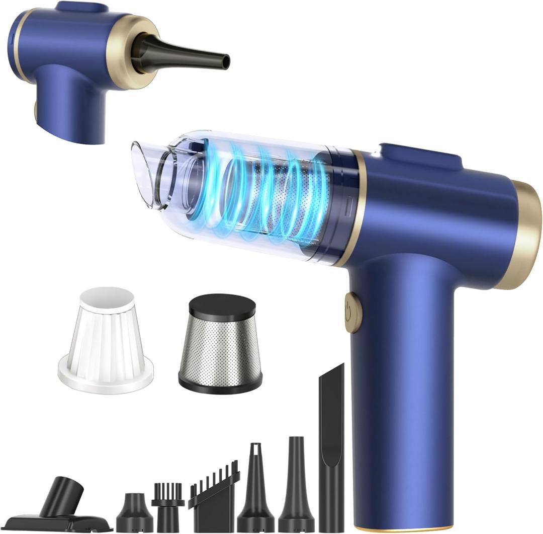 Handheld Car Vacuum Cleaner, 2-in-1 Portable Mini Car Vacuum Cleaner,16000Pa High Power & Air Duster, Handheld Vacuum Cordless with LED Light and Multi-Nozzles for Car,Home,Office(black blue)