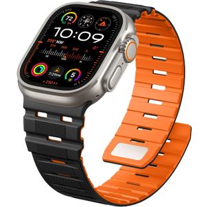 Odbeai Magnetic Band Compatible with Apple Watch Ultra Band for Men 49mm 45mm 46mm 44mm 42mm, Soft Silicone Strong Magnet Sport Outdoors Strap for iWatch Series 11 10 9-1 Ultra SE 3 2 1, Black/Orange