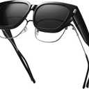 HAOLOTA Polarized Fit Over Glasses Sunglasses for Women Men Trendy Square Wrap Around Shades UV Protection (L Size 01 Black/Grey)