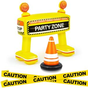 Liliful 3 Pcs Construction Birthday Party Decoration School Bus Party Favors Inflatable Barricade Kit Include 33'' Inflatable Barricade,Traffic Cone and Bright Yellow Caution Tape Party Supplies