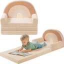 little dove Extra Wide Soft Toddler Couch Fold Out, 2-in-1 Kids Couch, Convertible Kids Sofa to Lounger, Comfy Toddler Chair, Kid Furniture for Playroom, Ideal Gifts for Boys & Girls, Beige