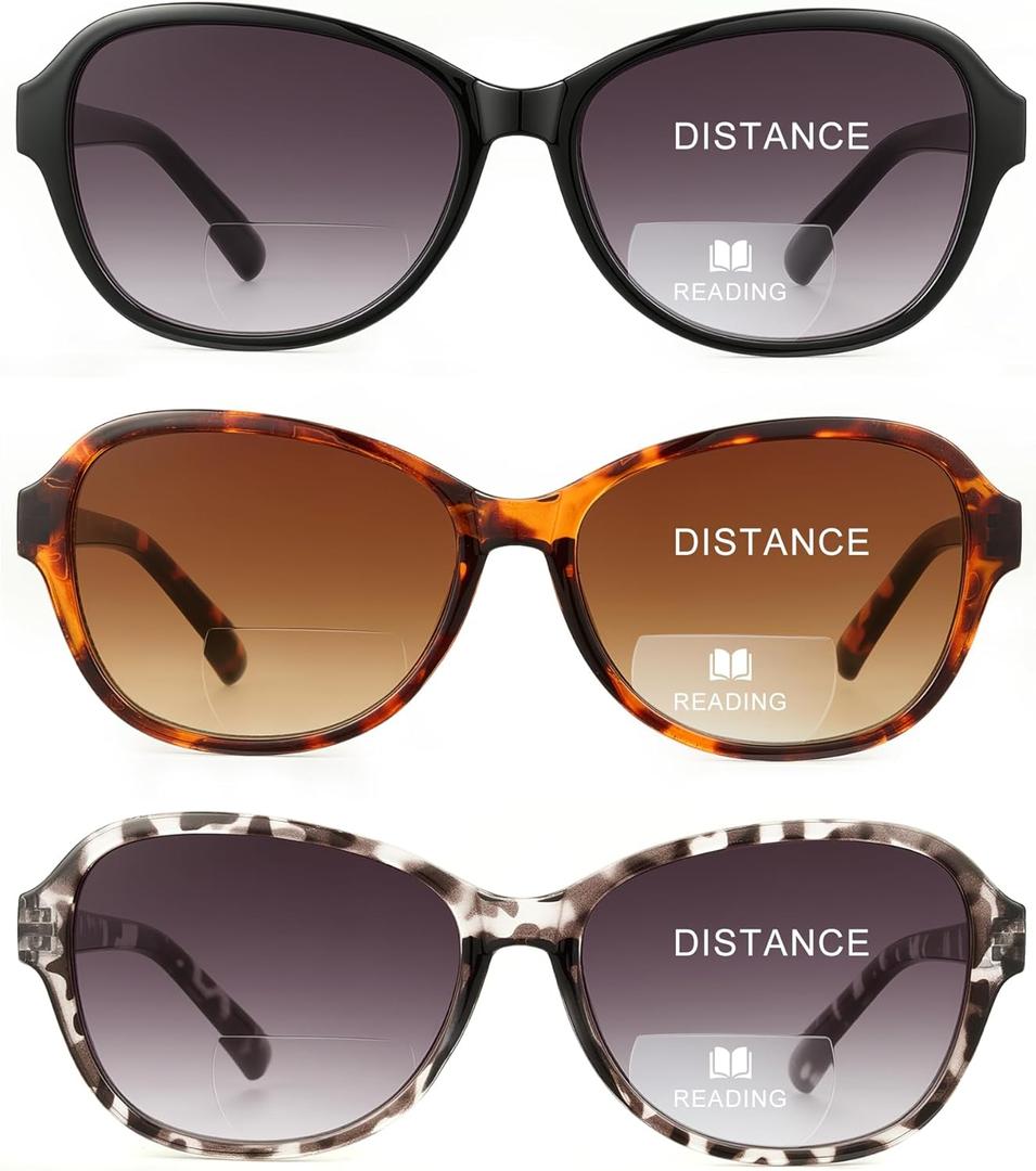 JOLISU 3 Pack Bifocal Reading Sunglasses for Women,2 in 1 Sun Readers with Spring Hinge & UV400 Protection