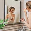 NEWBULIG 22"x30" Black Wall Mirror, Bathroom Mirrors for Over Sink, Matte Metal Framed Vanity Mirror with Tempered Glass, Entryway, Living Room, Bedroom