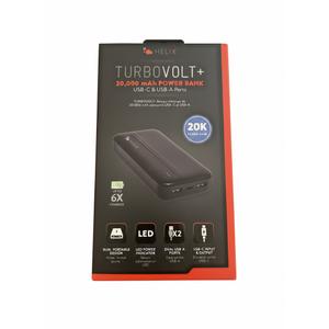 Helix TurboVolt+ 20,000mah Power Bank W/ Dual USB A Ports, One USB-C, Micro USB