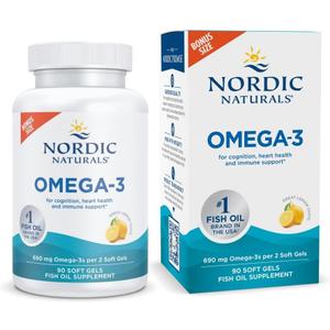 Nordic Naturals Omega-3, Lemon Flavor - 90 Soft Gels - 690 mg Omega-3 - Fish Oil - EPA & DHA - Immune Support, Brain & Heart Health, Optimal Wellness - Non-GMO - 45 Servings, EXP: 04 2029