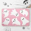 Tinideya Halloween Ghost Bathroom Rug 20 x 32 Inch Cute Spooky Halloween Bathroom Decor Non Slip Bath Mat Machine Washable Ghost Shower Floor Mat for Bath Home Decor(Pink, White)
