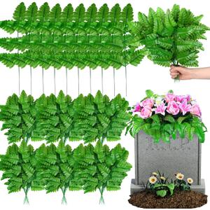 Yunlly 100 Pack Artificial Silk Light Green Fern Cemetery Flowers Leaf Picks Fake Greenery Stems Fern Leaves for Cemetery Grave Headstone Floral Arranging Crafting Decoration