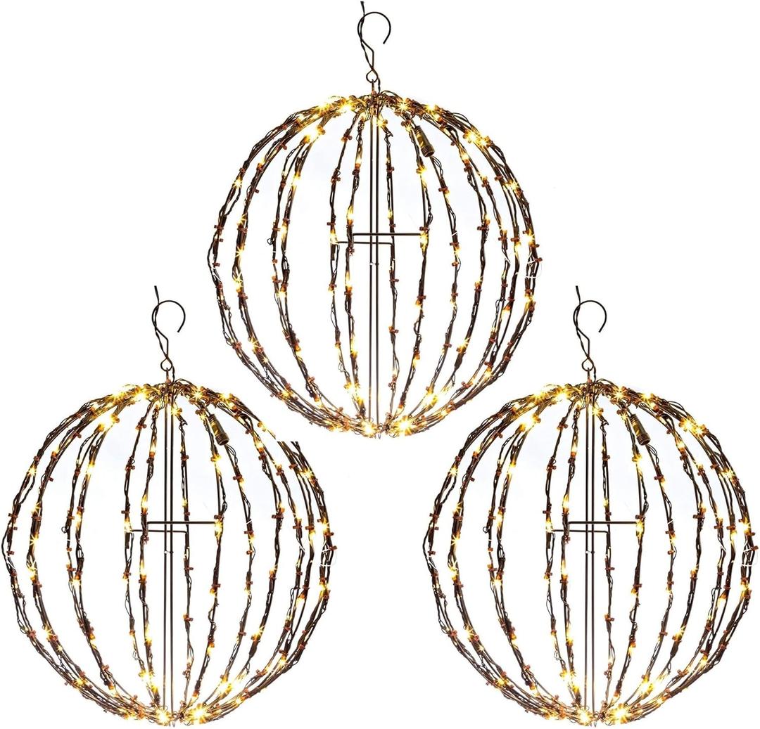 Elf Logic 3 Pack 16 Outdoor/Indoor LED Christmas Light Balls. Durable, Waterproof, Long-Lasting, Lightweight Bright Light Ball. Warm LED Lights for Holiday Decor, Patio, Wedding Decor