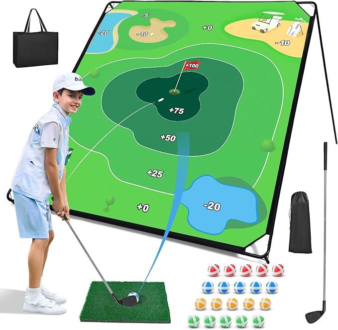 Liberry Golf Chipping Game with Large Chipping Mat, 2 Adjustable Clubs, 20 Sticky Balls, Outdoor Indoor Sports Training Toy Gift for Adults Kids, Family Yard Target Game