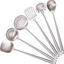 304 Stainless Steel Kitchen Utensils Set - 17 All Metal Cooking Tools, 6-Pcs Extra Long Handle Utensils with Spatula, Soup Ladle, Skimmer Spoon, Slotted Spatula Turner, Spaghetti Server, Solid Spoon