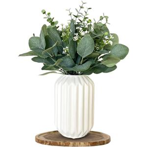 Fake Eucalyptus Decor in White Ceramic Vase Realistic Faux Plants Indoor Tabletop Fake Desk Plants for Office Small Potted Plant Artificial Decor Small Fakeplants for Shelves Bathroom Kitchen