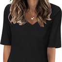 Minetom Women's V Neck T Shirts Casual Half Sleeve Tops Basic Summer Tees (Black, S)