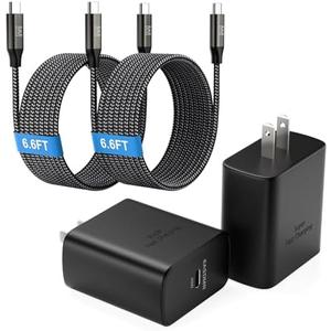 45W Super Fast Charger Type C, [2 Pack] 45 Watt USB-C Charger PD/PPS Wall Charging Block for Samsung Galaxy S25 Ultra/S25+/S25/S24/S23 Ultra/S23+/S22 Ultra/S22+/S20 Ultra, Tab S8(with 2X 6.6ft Cable)
