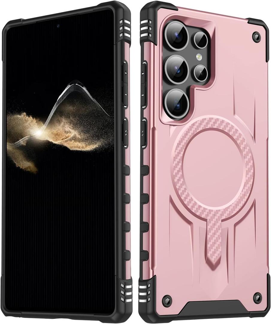 for Samsung Galxy S25 Ultra Case.Hard Phone Cover with Strong Magnetic Heavy Duty Protection.Reinforcement of The Four Corners.Anti-Slip Anti-Fingerprint (Rose Gold, S25 Ultra)