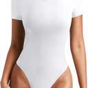 REORIA Women's Short Sleeve Round Neck Body Suits Fashion T-shirt Tops Bodysuits for women (Medium)