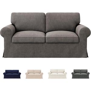 Love Seat Slip Cover for IKEA Ektorp 2-Seat Sofa, Ektorp Sofa Cover 2 Seat, Polyester Slipcover Set with 1 Frame Cover + 2 Seat Cushion Covers + 2 Back Cushion Covers, Machine Washable, Light Gray