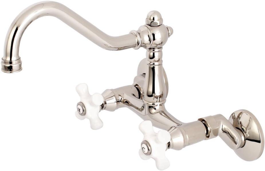 Kingston Brass KS3226PX Vintage 6" Adjustable Center Wall Mount Kitchen Faucet, Polished Nickel