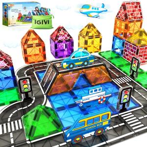 38PCS Magnetic Tiles Road Set, Magnetic Building Blocks for Toddlers, STEM Construction Toys for Kids Ages 3+, Gifts Toys for Boys & Girls