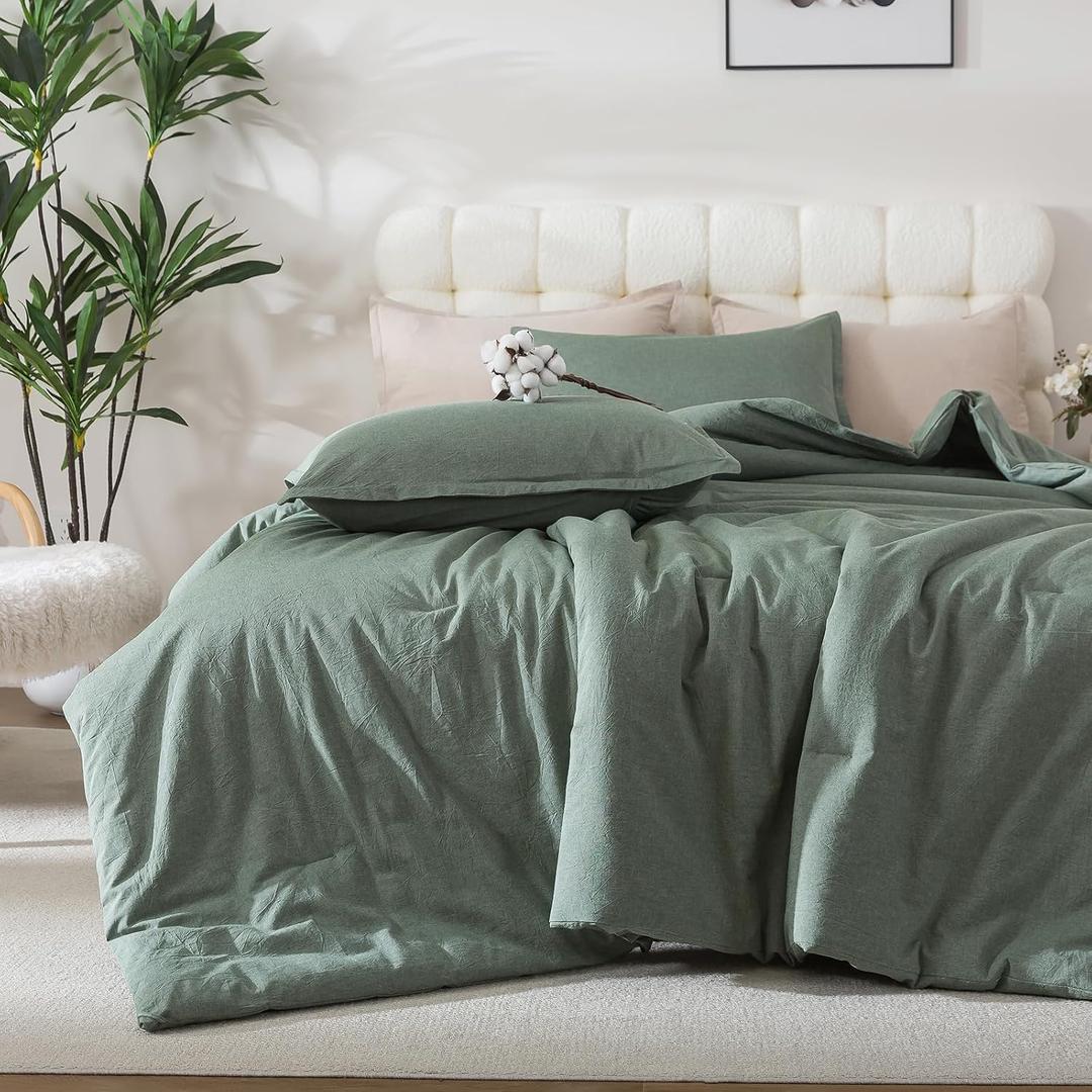 Caressma Comforter Set Twin Size Olive Green, 100% Cotton Bedding Comforter Set, Breathable Soft Comforter (68"x90") for All Seasons with Pillowsham