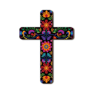 Maitys Floral Cross Wall Decor Hand Painted Decorative Inspirational Wooden Cross Mexican Art Wall Decor Mexican Crucifix for Home Room Church Decoration (Retro Style)