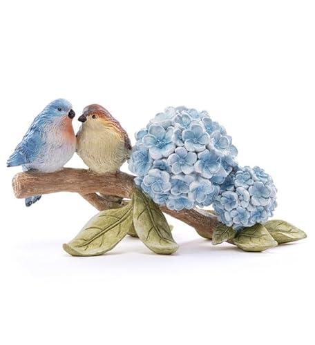 Napco Imports Decorative Home or Garden 9 x 4.5 Inch Indoor or Outdoor Tabletop Sculpture Figurine Blue and Green Bluebird and Hydrangea