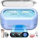 Professional Ultrasonic Jewelry Cleaner with Digital Timer,50KHz Ultrasonic Cleaner Machine with 304 Stainless Steel for Jewelry,Eyeglasses, Rings, Coin, Watch Strap, Dentures, Hygiene Items (Blue)