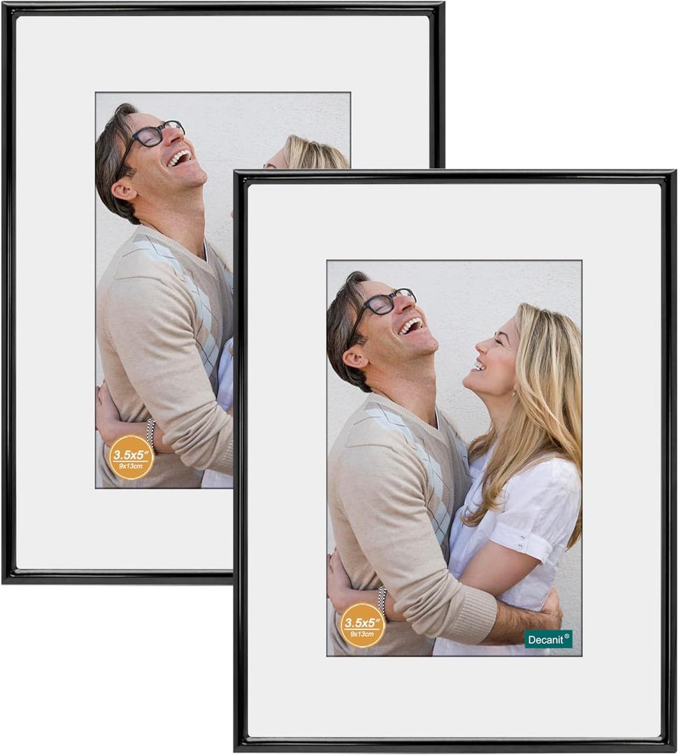DECANIT 5x7 Picture Frame Metal,Thin Profile Photo Frame 5 by 7 Inch, Display for Wall Mounting or Tabletop Pack of 2,Black