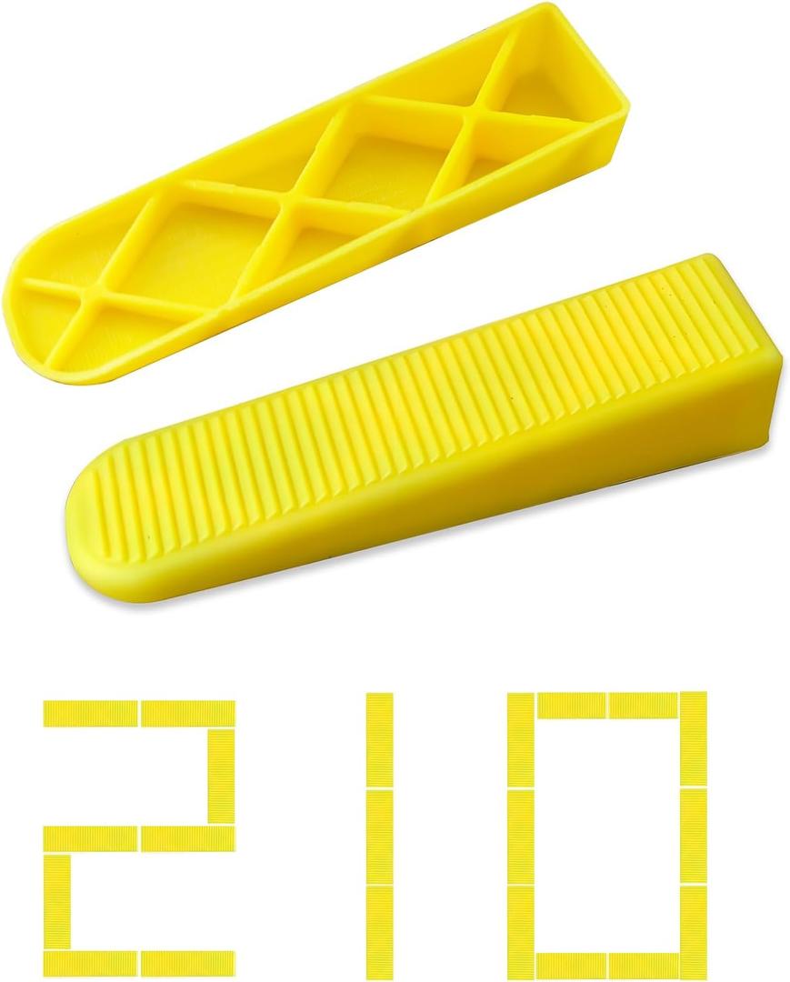 Tile Leveling System Wedges 210 pcs Reusable Tile Leveler Wedges for 1/8" 1/16" 1/32" Spacers and Tile Leveling Clips Tile Leveler Tools for Wall Floor Tile Stone Installation Yellow
