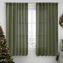LAMIT Olive Green Linen Curtains 63 Inch for Bedroom, Light Filtering Neutral Semi Sheer Window Curtains Back Tab and Rod Pocket Christmas Panels, 2 Panels, 52 x 63 Inch