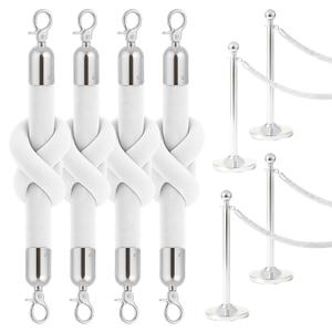 4PCS White Velvet Rope 5FT – Soft Velvet Ropes with Silver Snap Ends Stanchion Set for VIP Rope Barrier Event Crowd Control