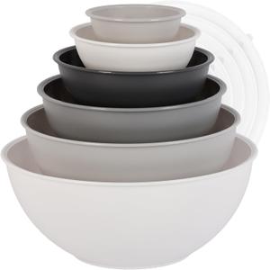 BoxedHome BPA Free Plastic Round Mixing Bowl with Lids, 12 Pack Nesting Bowls with Lids Set, Microwave and Dishwasher Safe Prep & Serving Bowls Great for Mixing, Baking, Serving (White, 12pcs)