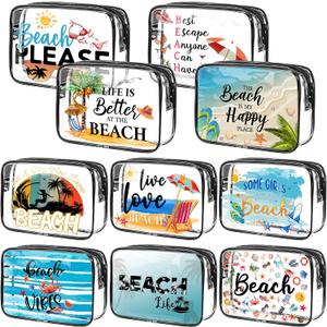 Kacctyen 10 Pcs Beach Clear Makeup Bags Gift for Women Clear Toiletry Bag Beach Cosmetic Bags Waterproof Travel Multifunction Pouch for Friend Sister Nurse Vacation Organization