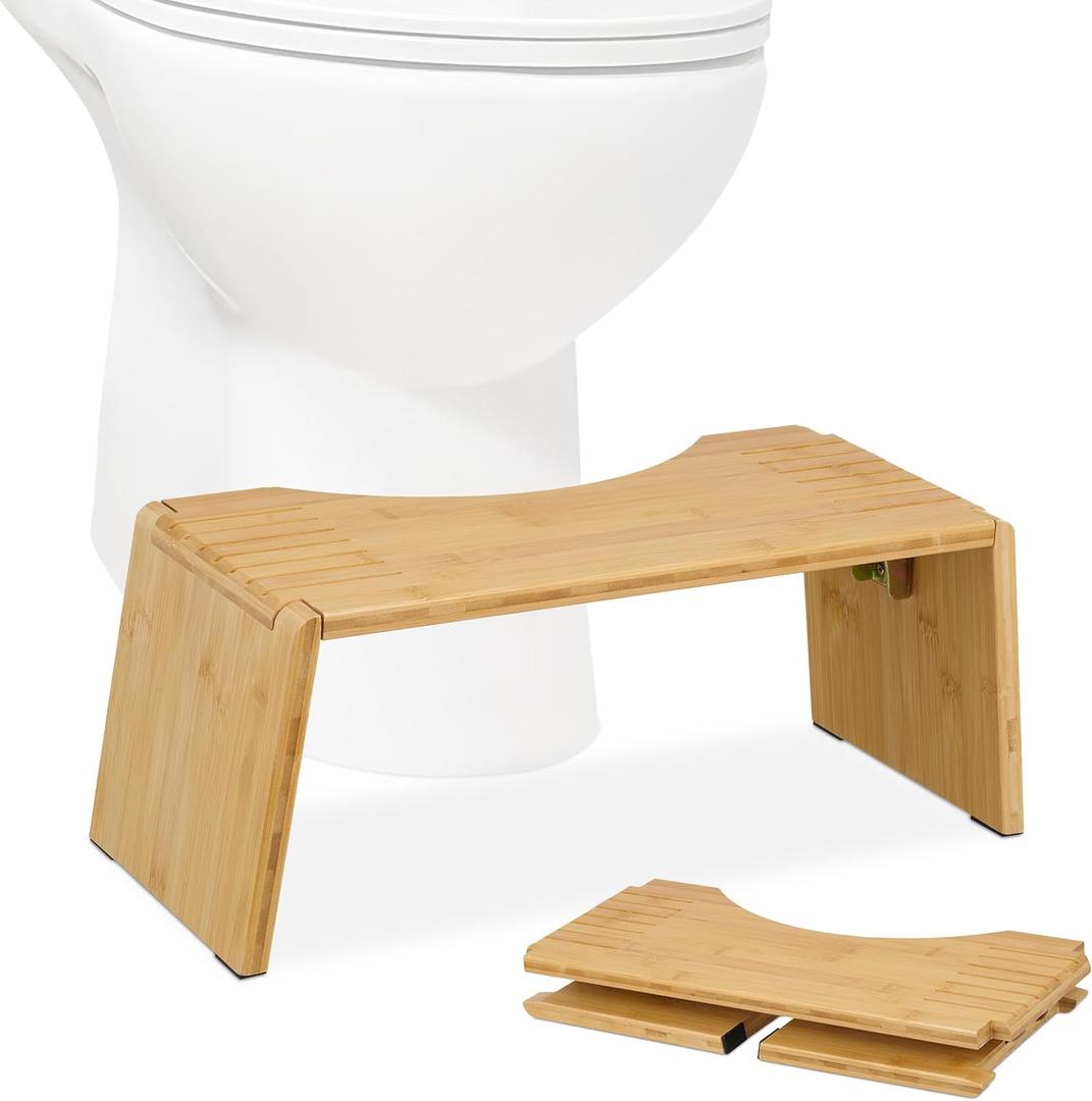 Relaxdays Folding Toilet Stool, Chair Support Toilet Stool Adult Bamboo, H x W x D: 19 x 48.5 x 20 cm, Natural