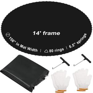 Tudomro 2 Pcs Replacement Jumping Mat Fits 14ft Round Frame, with 80 Rings for Choose, Fits 6.5 Inch Springs Length, Trampoline Mat Replacement with Pull Hooks and Gloves (Spring Not Included)
