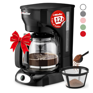 Mueller 12-Cup Drip Coffee Maker - Borosilicate Carafe, Auto-Off, Reusable Filter, Anti-Drip, Keep-Warm Function, Clear Water Level Window Coffee Machine, Kitchen Essentials & Accessories