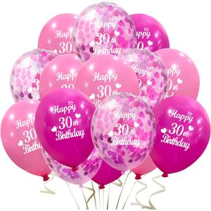 JONHAMWELBOR Happy 30th Birthday Balloon (30pcs 12inch) Hot Pink and Pink Latex Inflatable Confetti Anniversary Party Helium Balloons Decorations Supplies for 30 Year Old Women,Her,Daughter,Sister