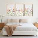 CHDITB Colorful Floral Framed Wall Art, Watercolor Flowers Wall Decor, Butterfly Flower Pictures Minimalist Wildflower Painting, Modern Home Art Prints for Girls Bedroom Living Room Office 24"x36"x3