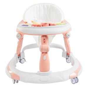 3 in 1 Baby Walker, Baby Walkers for Boys and Girls with Removable Footrest, Feeding Tray, Rocking Function & Music Tray(Without Battery), Foldable Activity Walker for Baby 6-18 Months (Pink)