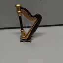 Wooden Miniature Harp with Case Mini Musical Instrument Harp Replica Collectible Figurines Dollhouse Accessories Model Home Decoration Display Ornament (3.54"x1.97"x0.91")
