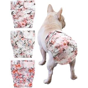 CuteBone Washable Dog Diapers Female No Tail Hole 3 Pack Reusable Doggie Period Training Pants for Docked-Tail Frenchie French Bulldog Boston Terrier Without Tail WWD30 L