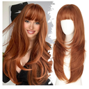 Long Ginger Wig with Bangs for Women,4x4 Realistic Scalp, Free Parting,Layered Hairstyle Synthetic Heat Resistant for Daily Party Use 26 inch
