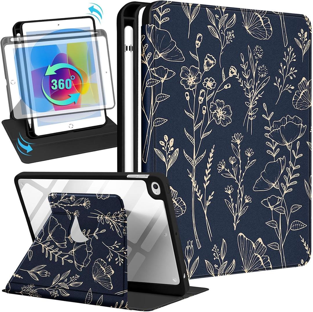 Uppuppy for Apple iPad mini 4/5 Case, for iPad mini 4th/5th Generation Cases Cute Folio Cover with Pencil Holder Women Girls Teens Girly Pretty Floral Rotating Stand for iPad mini 7.9 Inch