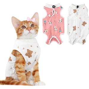 Coppthinktu 2 PCS Cat Recovery Suit Female Cat Onesie for Cats After Surgery Spay Abdominal Wounds, Kitten Recovery Suit Female Breathable E-Collar Alternative Kitten Onesie Anti Licking Large