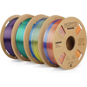 Tri-Colors Silk PLA 3D Printer Filament, Rainbow PLA Filament 1.75mm, Dimensional Accuracy +/- 0.02 mm, Coextrusion 3D Filament, 1KG X 4 Spools