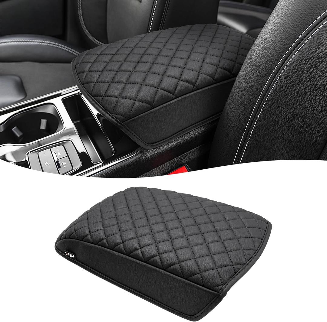 KBH Center Console Armrest Cover for Ford Edge 2015 2016 2017 2018 2019 2020, Vinyl Leather Accessories, Middle Console Lid Protector Cushion Pad, Anti-Scratch, Black