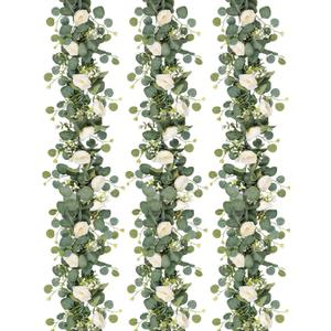 70inch Artificial Eucalyptus Wreath with Foam White Roses,Fake Rose Greenery Garland,for Easter,Wedding Home Decor
