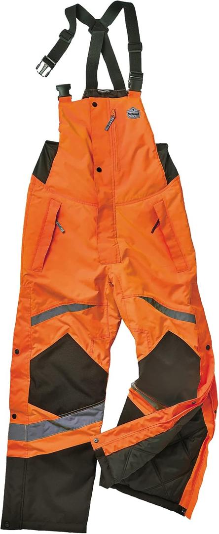 Ergodyne GloWear 8928 Insulated Thermal Bib Overalls, High Visibility, Weather-Resistant (4X-Large, Orange)