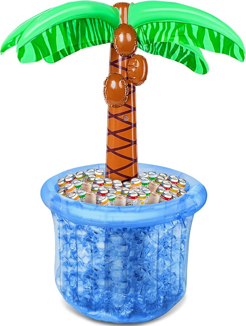 JOYIN 60" Inflatable Palm Tree Cooler, Beach Theme Decor, Pool Party Decorations, Luau Hawaiian Birthday Party Supplies, Summer Outdoor Drink Cooler (Blue)